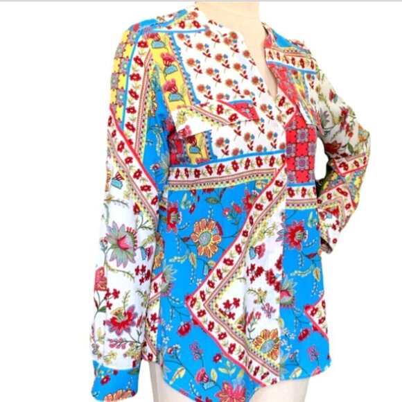 Calvin Klein Button Front Shirt Sz S Mixed Print Floral Patchwork Colorful #11H - Picture 3 of 8